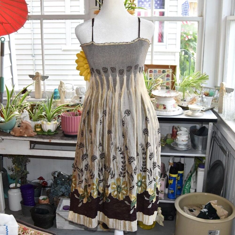 Max Studio Y2K Boho Floral Smocked Midi Sundress One Size Fairy Grunge